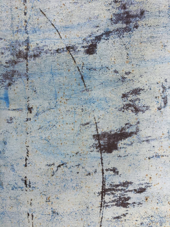 a large blue and gray rug covered in dirt