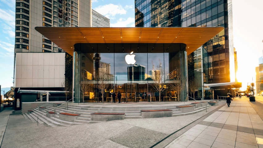 an outside area with steps in front of a building