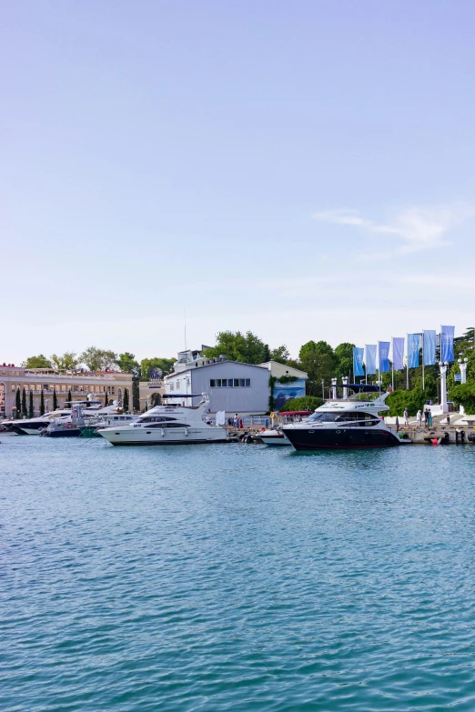 many boats lined up in the water at a marina