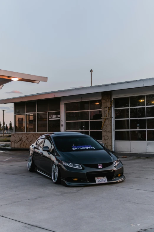 a car parked in front of a store