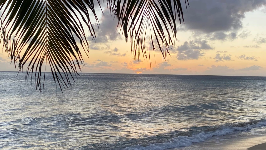 the sunset over the ocean and sand on a tropical beach