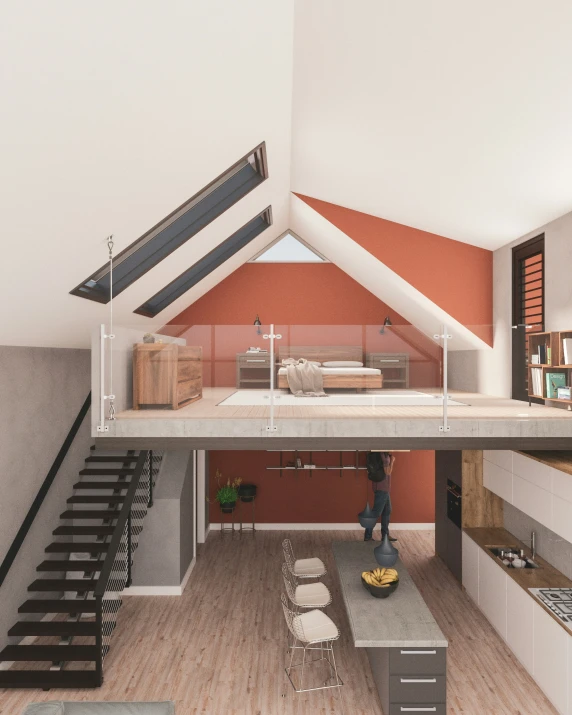 an artist's impression of someones house, standing by the stairs