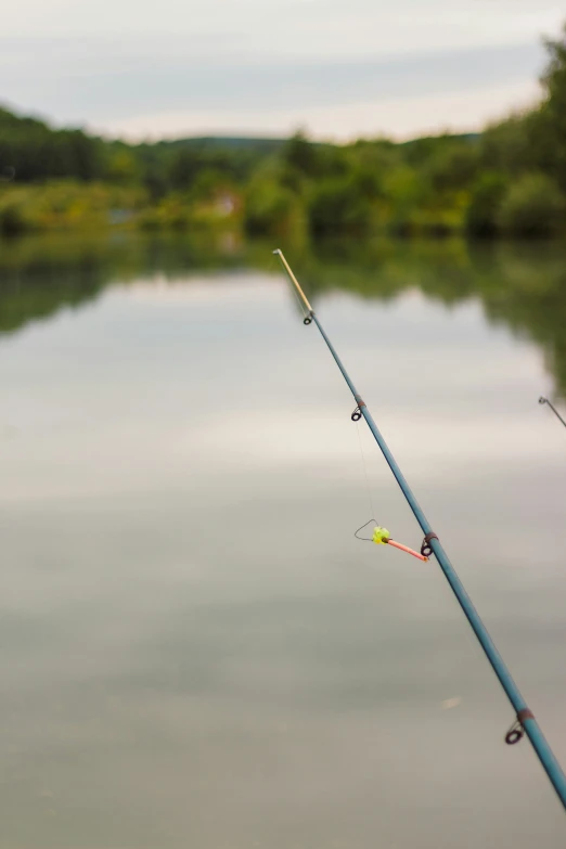 the fishing pole is still in the water