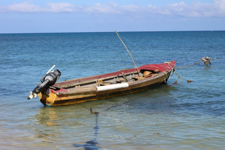 the long boat is stranded on the water