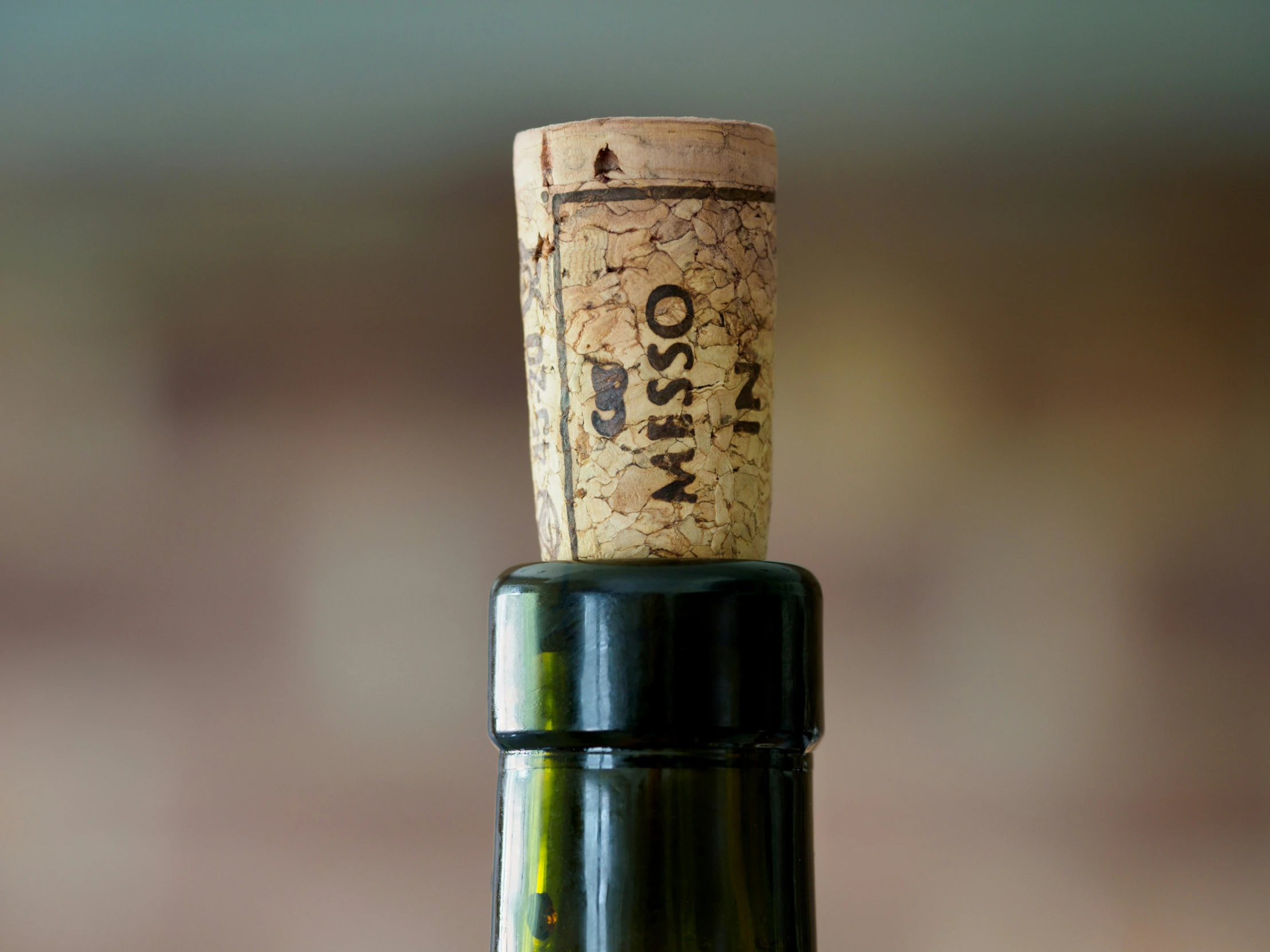 an up close s of a small cork in a bottle