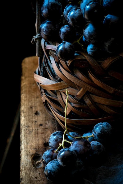 gs in a woven basket on wooden table