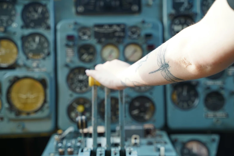the inside of an airplane shows two air instruments