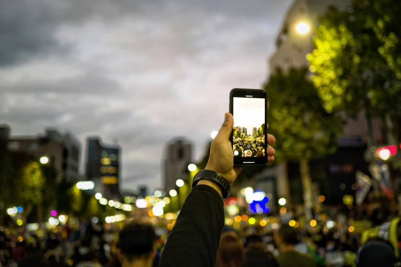 an overhead view of the city and street from a smartphone