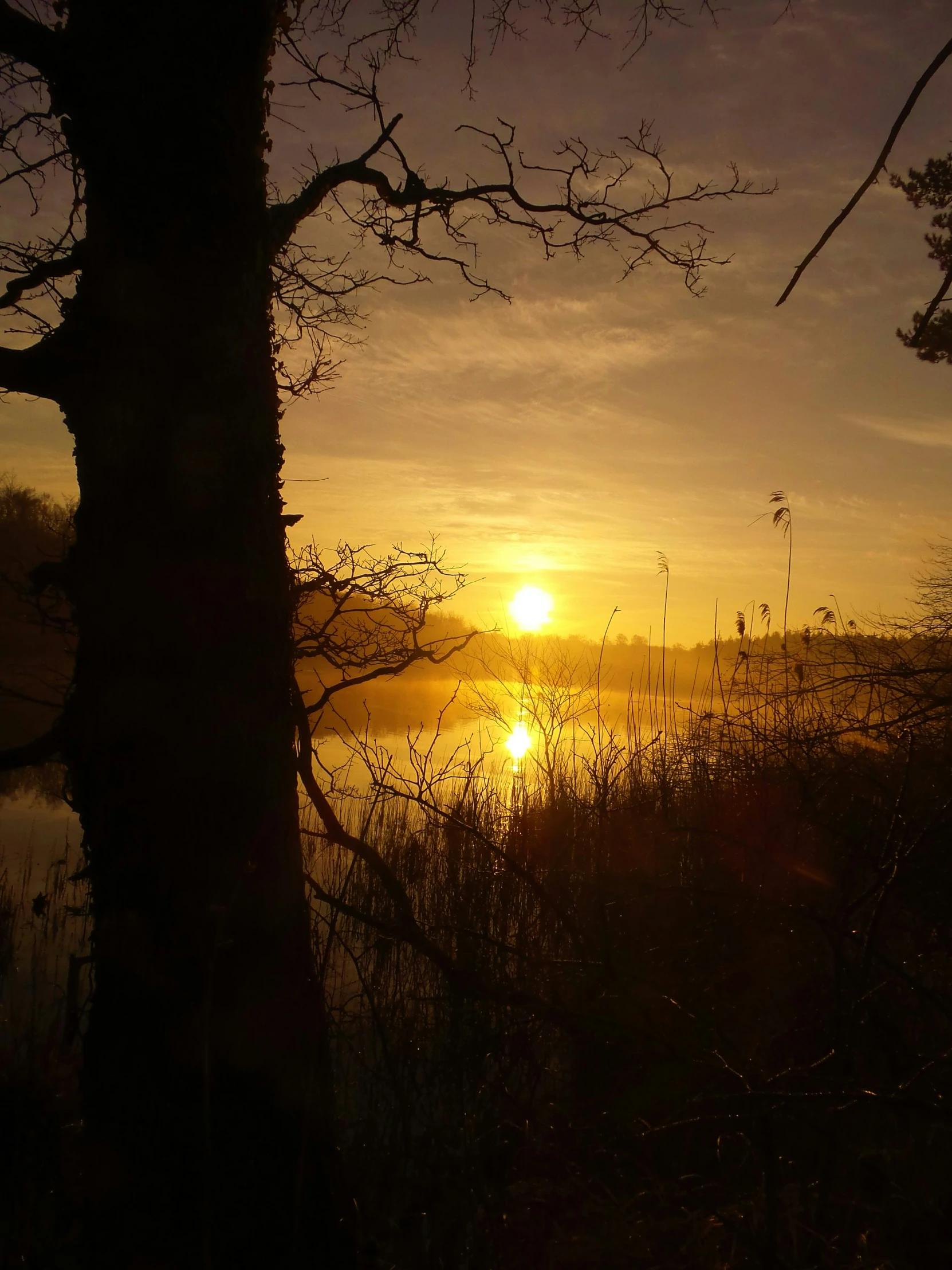 the sun is setting through the haze on the land