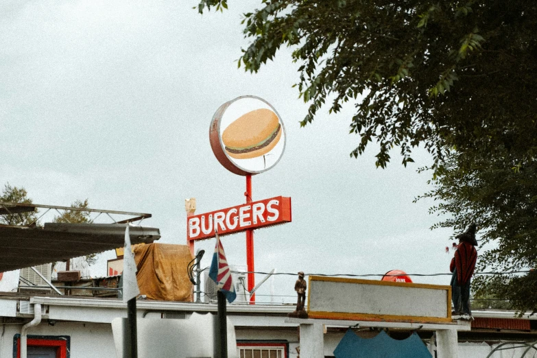 a restaurant sign sitting on the side of a building