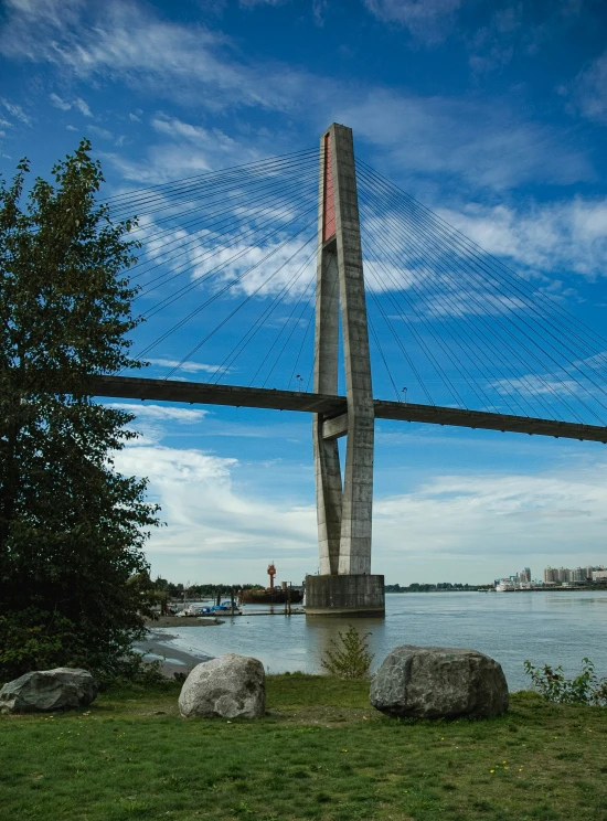 this is an image of a large bridge going over water