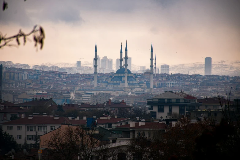 the skyline of a city that has buildings on each of its sides