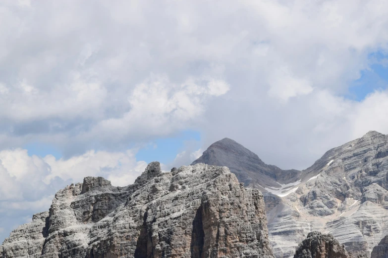 a large snow covered mountain with rocks on the top