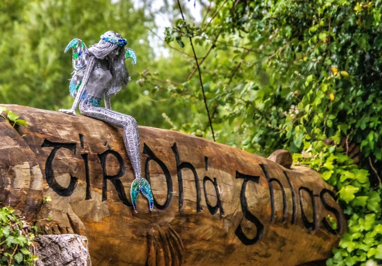 a woman in a costume is sitting on top of a rock