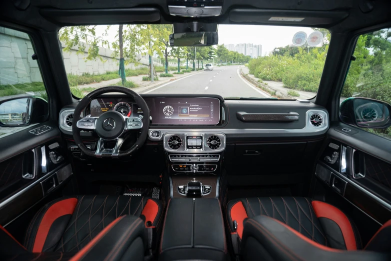 the inside of a vehicle that has its seats up