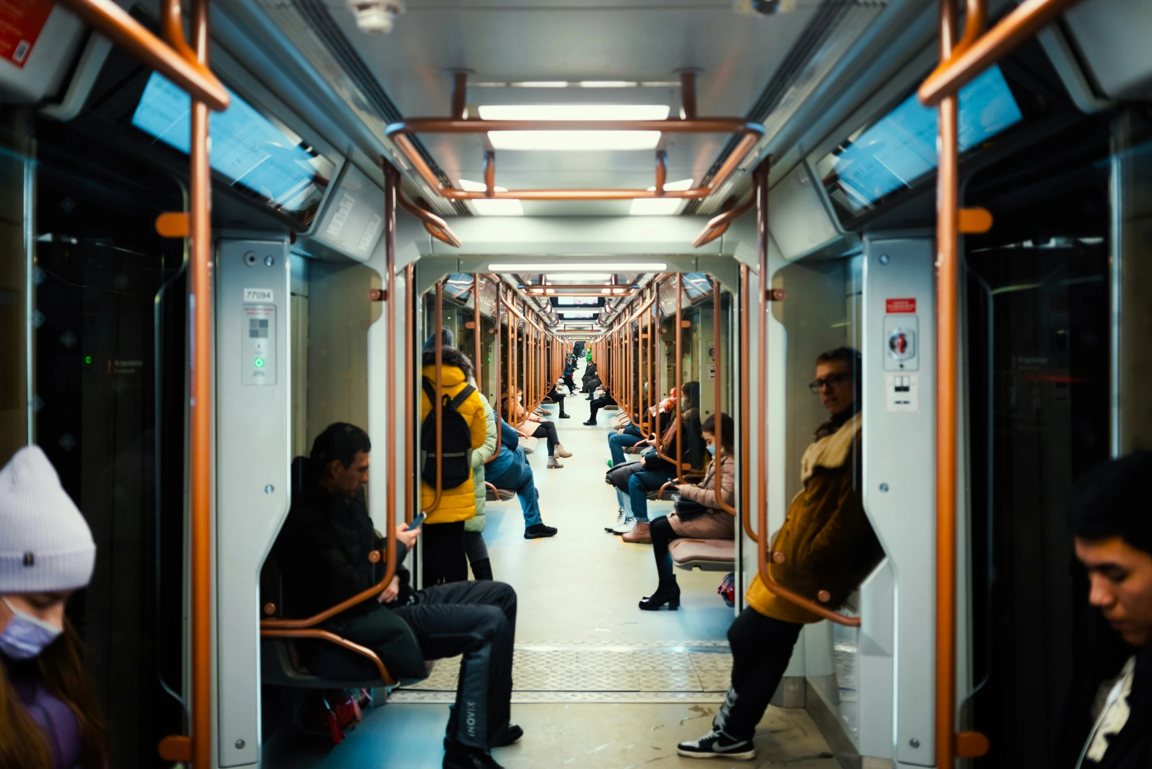 people are on the subway car by itself