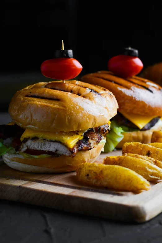 a tray with some type of sandwich and french fries on it