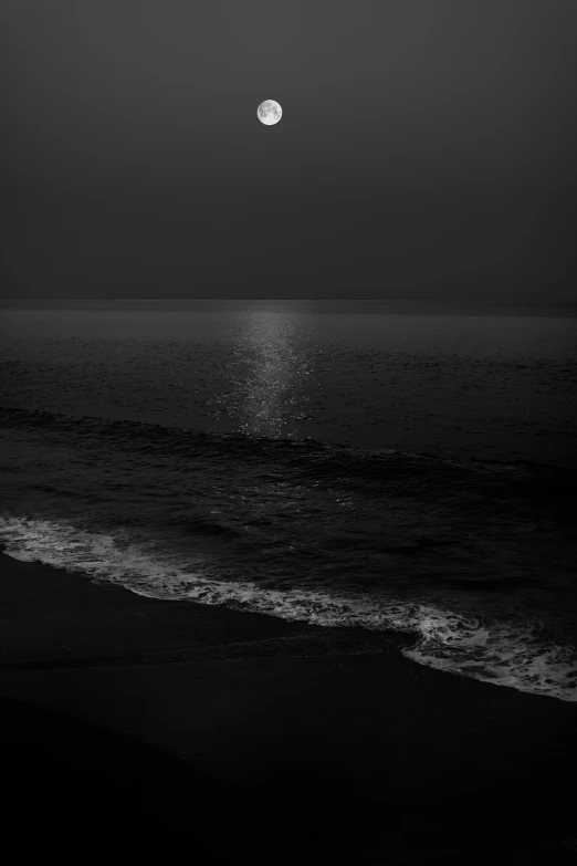 the full moon is in black and white over the water