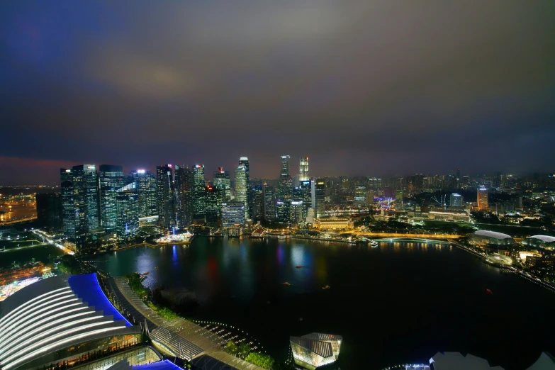 an aerial view of the night city lights