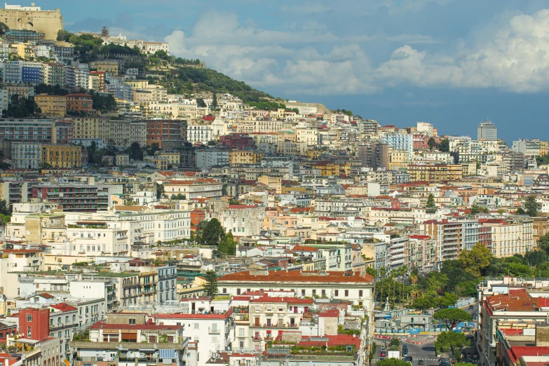 many buildings in the city are seen on the top of a hill