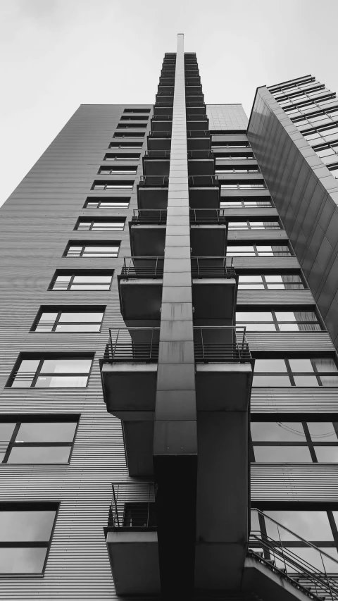 view looking up at an architecture building in black and white