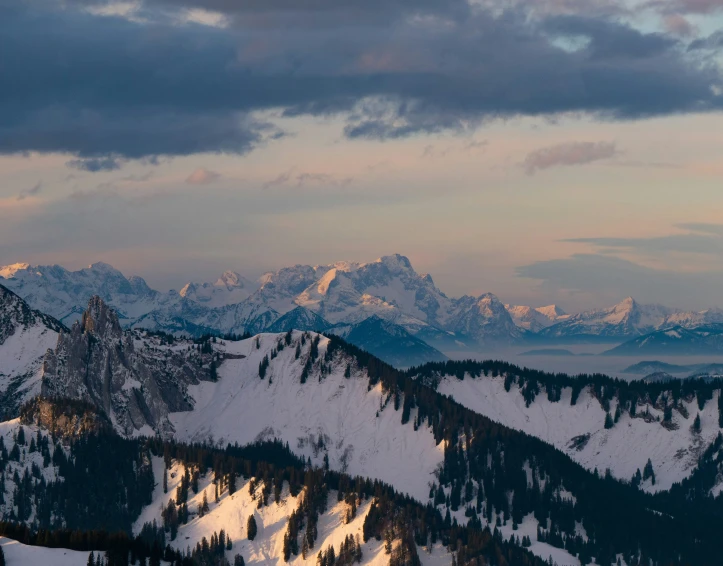 a snow covered mountain that has some trees on it