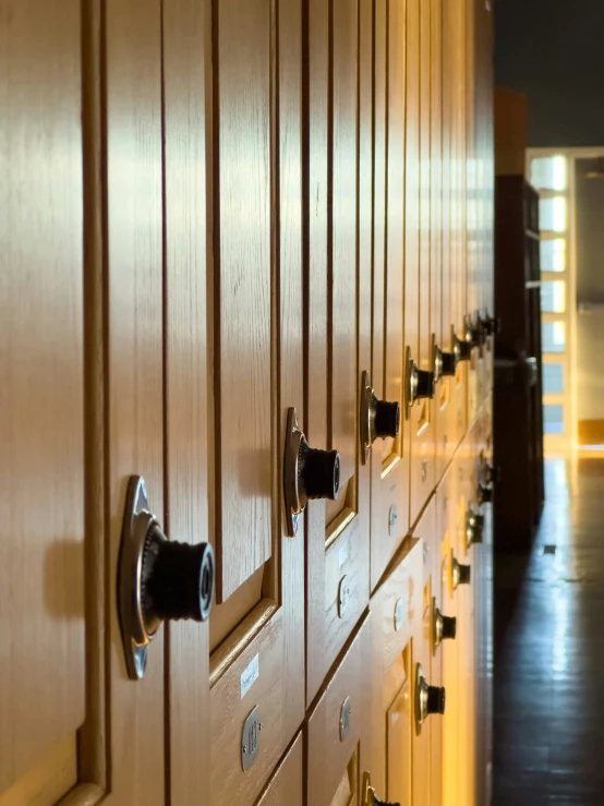 a number of wooden lockers on a wall