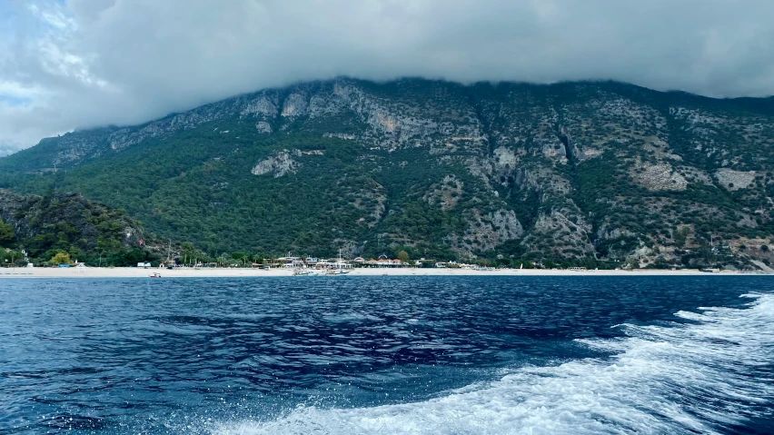 a view from the water of an island