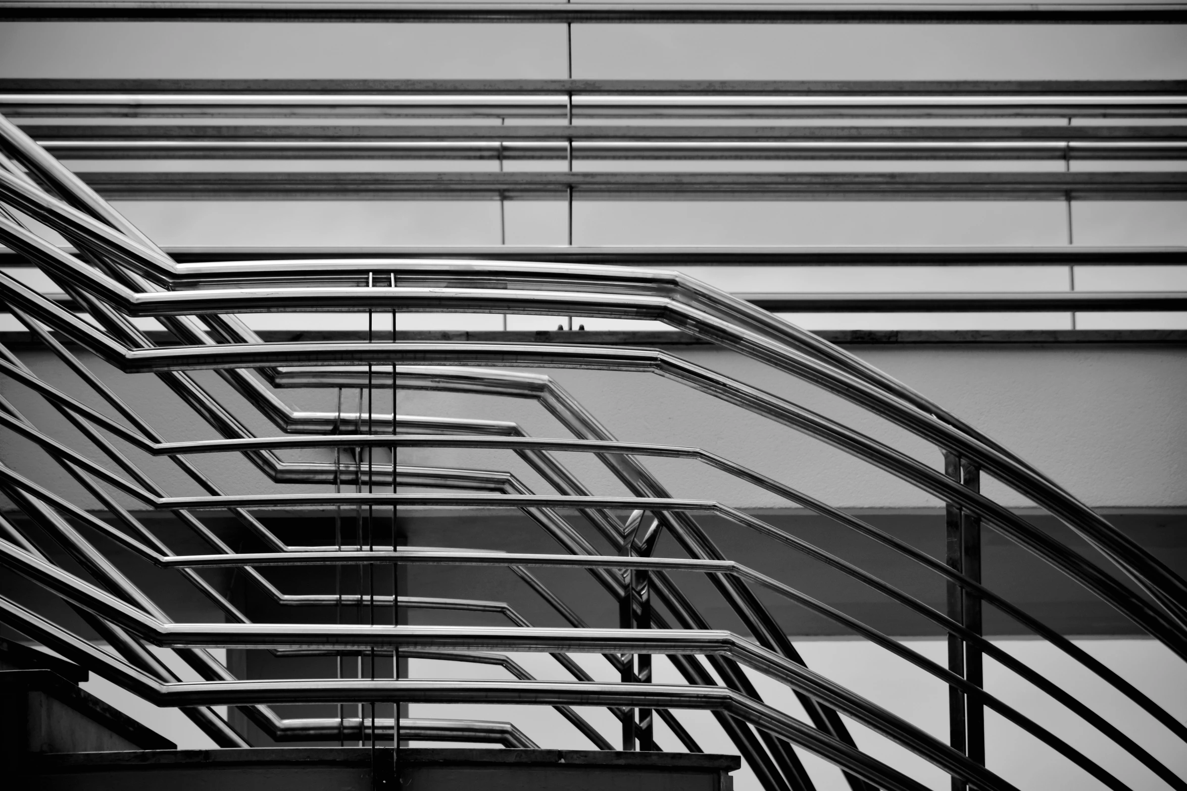 a long group of metal staircases going upwards