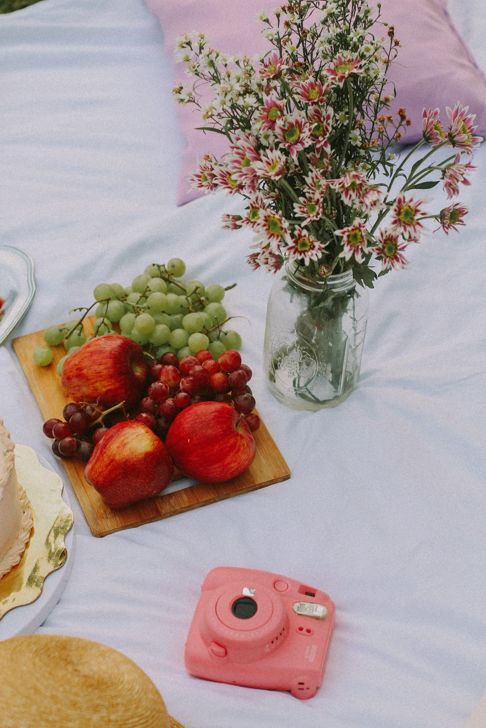 there are three food and drink plates on the table