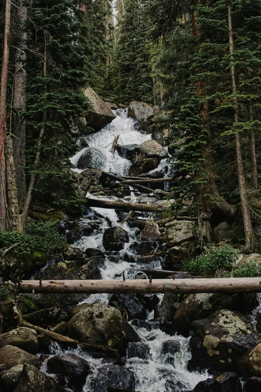 a small waterfall surrounded by rocks and trees