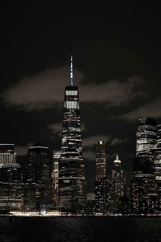 an image of the city skyline lit up at night