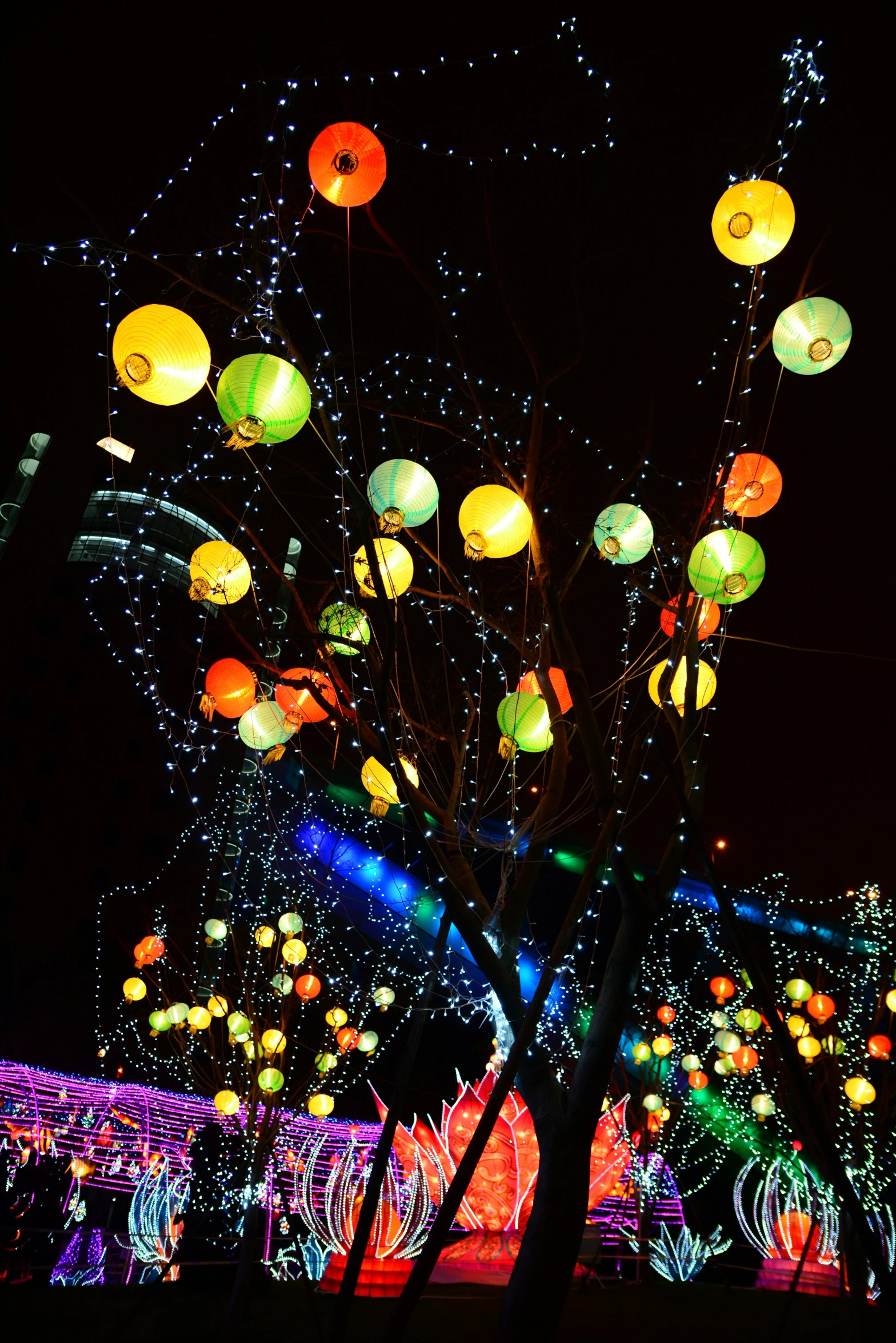 a night view of a park with lights in the dark