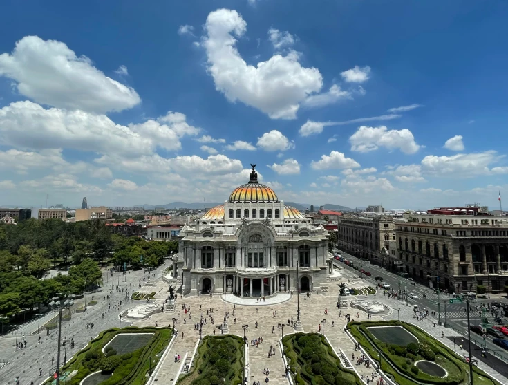 a large building with many people in it