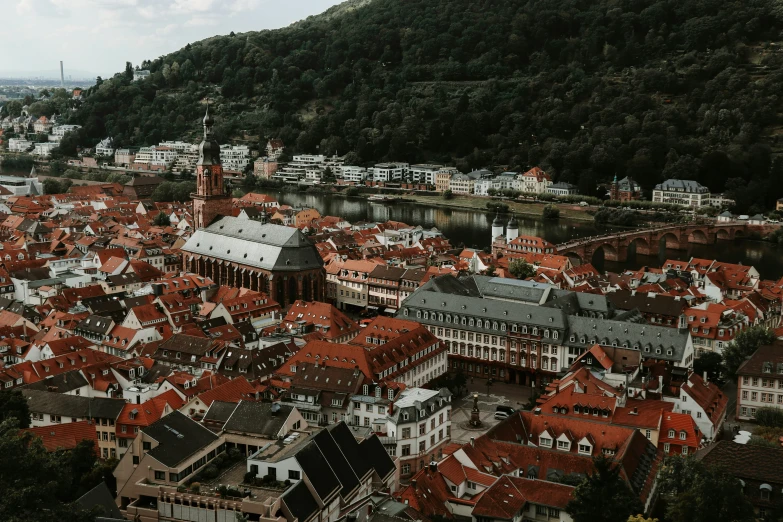 an aerial s shows buildings on the hill