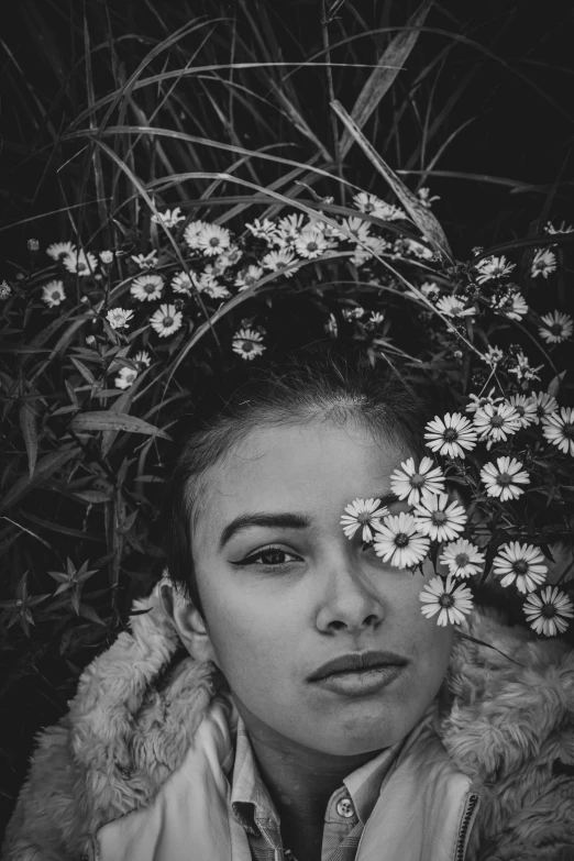 an image of a woman with daisies in her hair