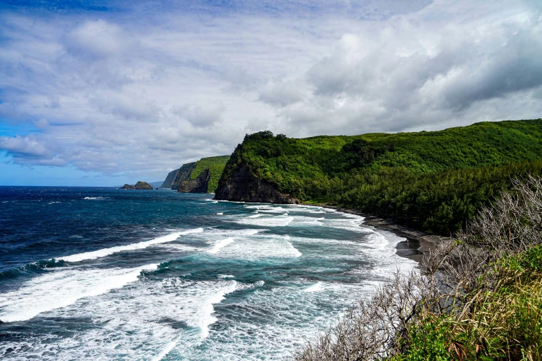 a landscape image of the coast with ocean and cliff