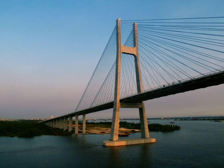 a very long bridge that crosses the water