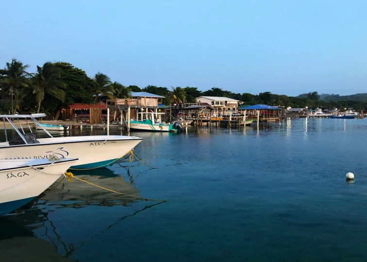 a body of water next to some boats on a lush green hillside