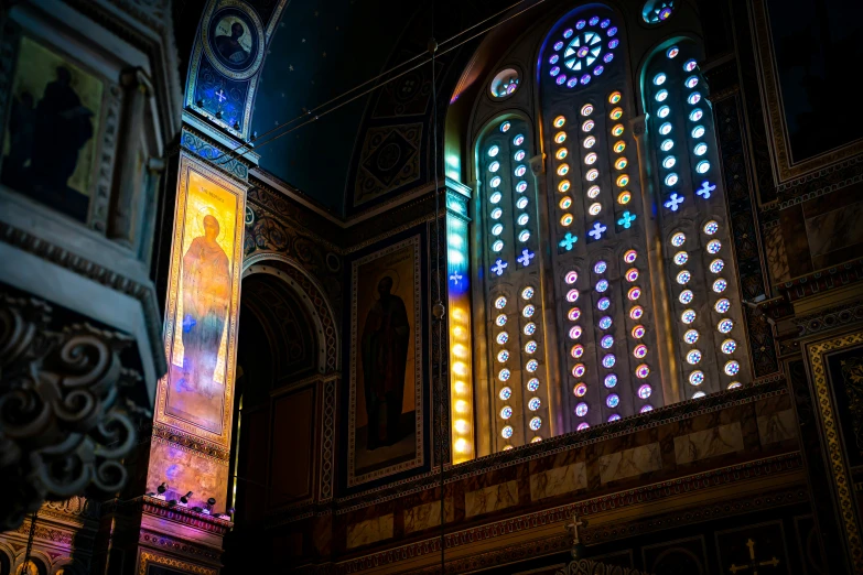 a view up at a building that has an elaborate window