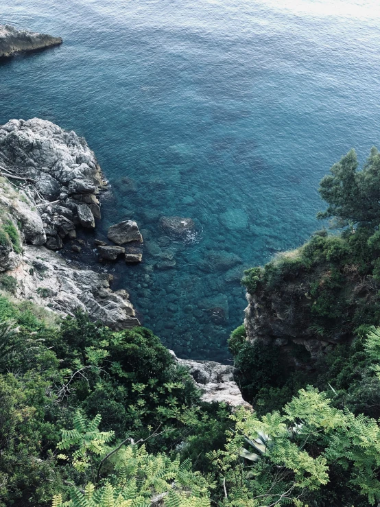 a rock cliff that is sitting by the water