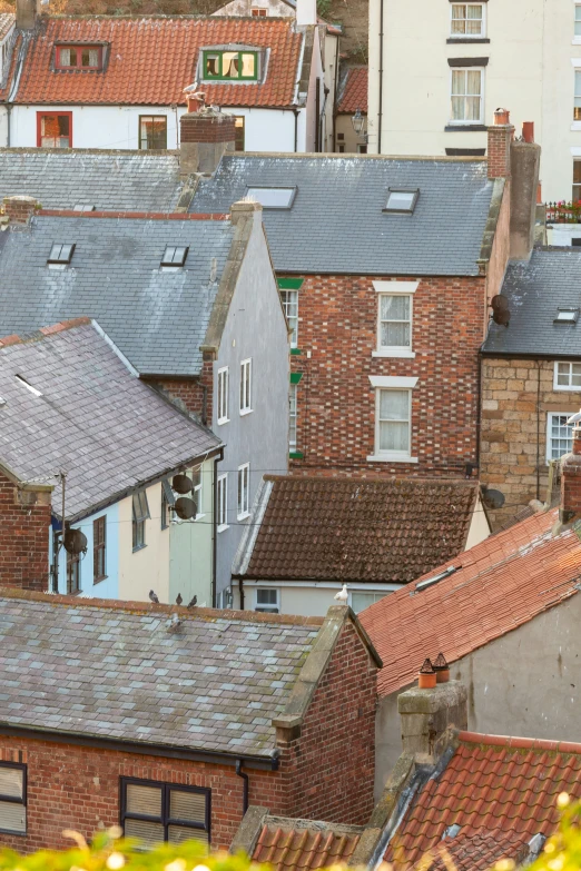 a row of brick buildings in a town