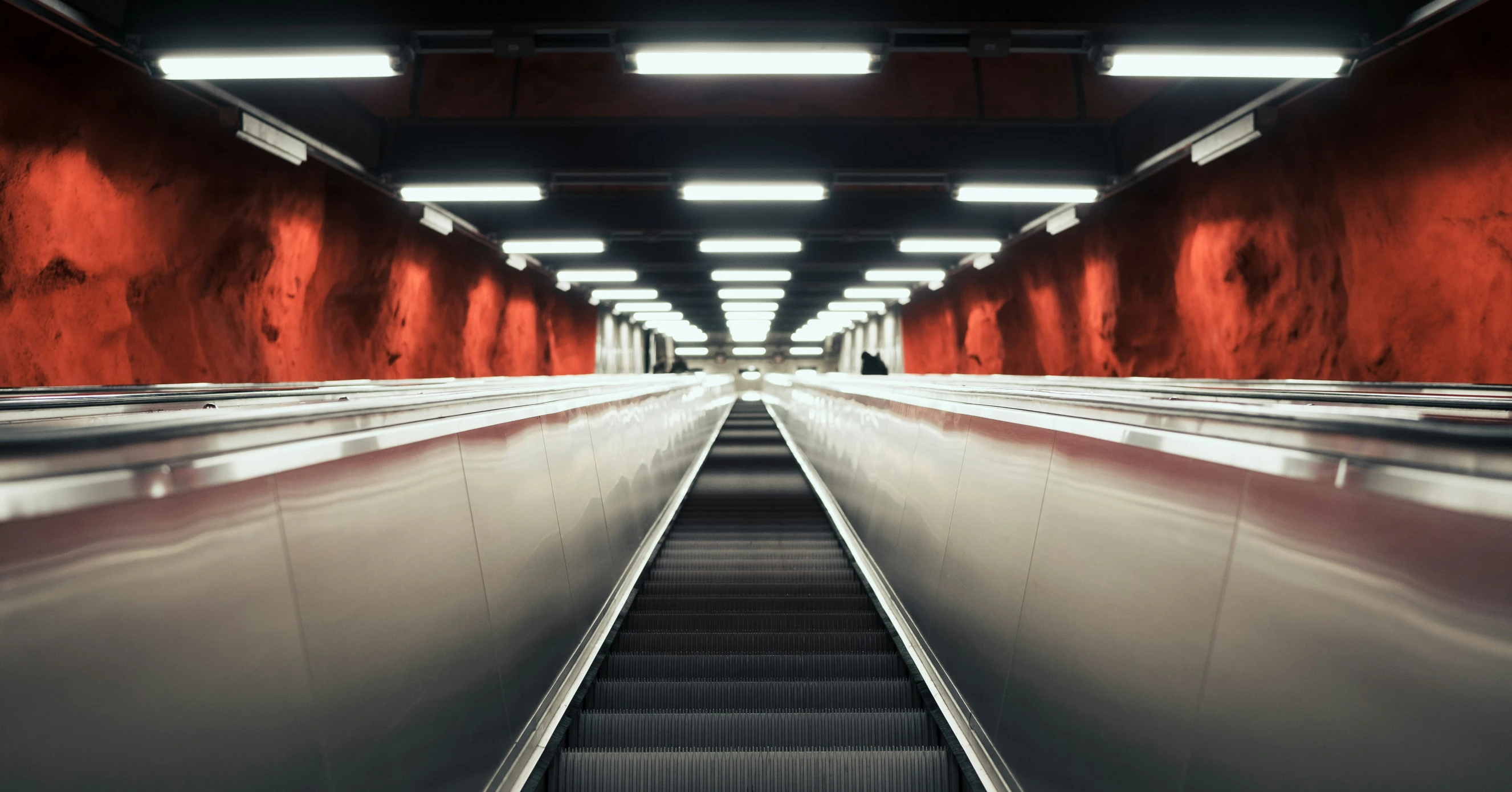 the escalator is empty in an underground space