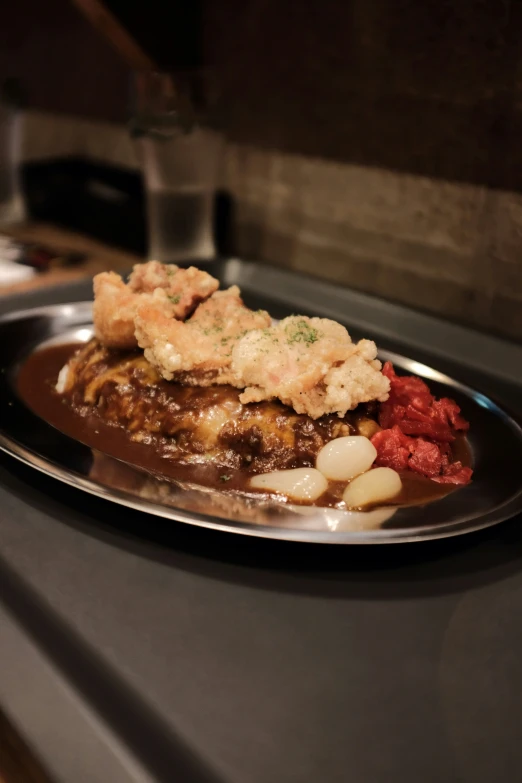 a plate filled with baked goods on a kitchen counter