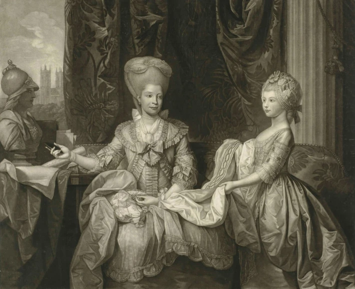 a painting of two women in fancy attire