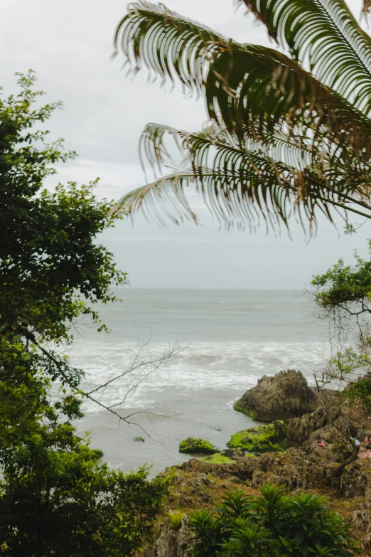 an ocean view with a white surf board in the water