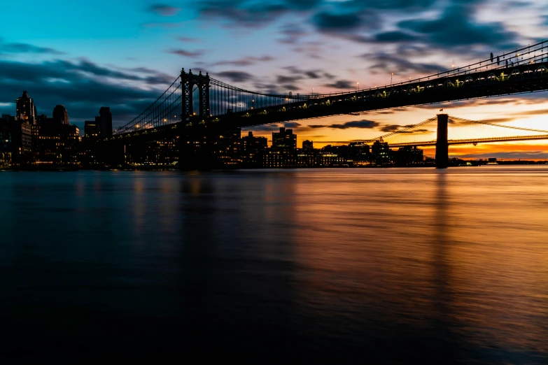 a view of a city at sunset from the water