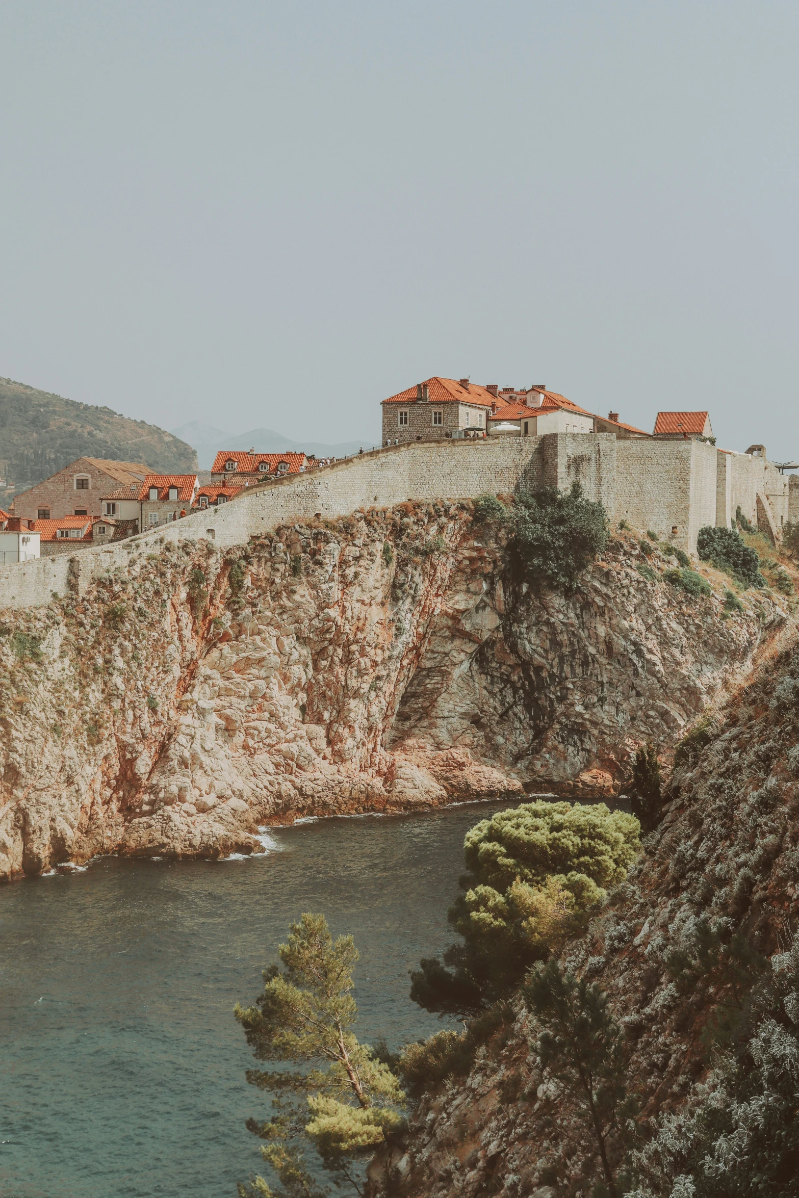 the view of a castle and the water