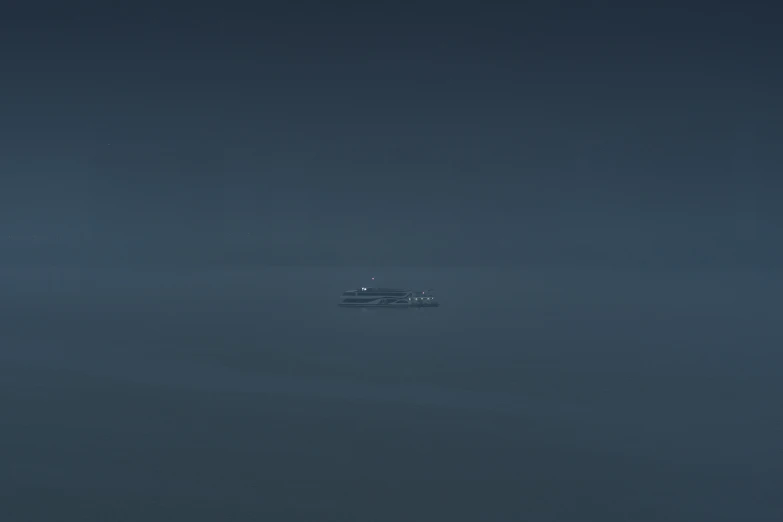 a small boat floating across a dark ocean