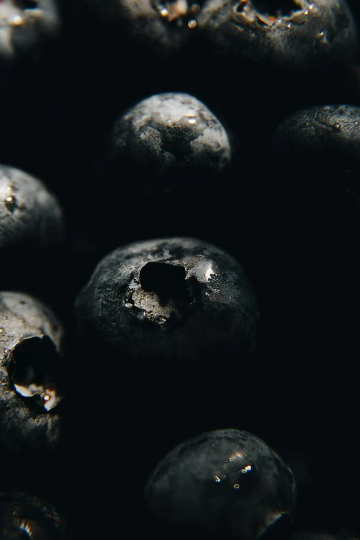 the black background shows the tops and bottoms of the blueberries